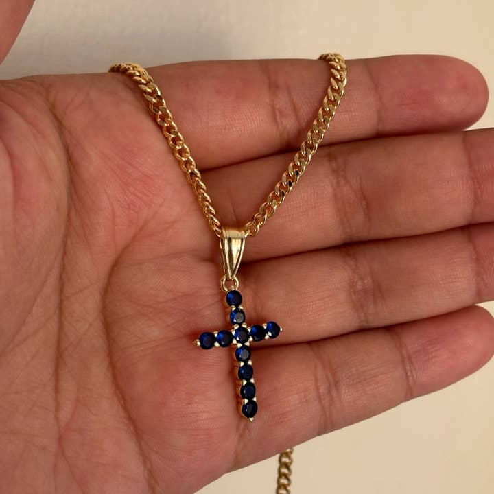 Sapphire Cross Necklace for wholesale by B Jewels By Brit