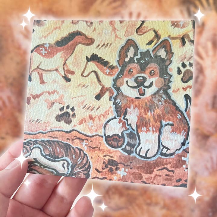 Art rupestre de chiot ~ Impression aquarelle pour la vente par Woolblossom