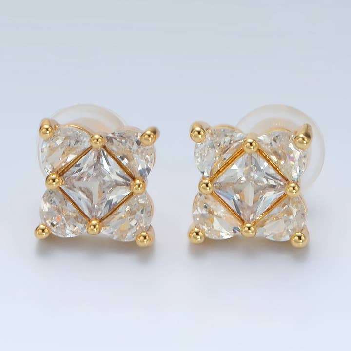 24K Gold Filled Geometric CZ Square Stud Earring | AB-1225 for wholesale by Aim Eternal