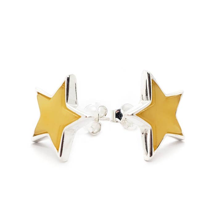 Amberman - Wholesale Stud/Post Earrings - Baltic Amber Sterling Silver “Star” Earrings. Amber Jewelry