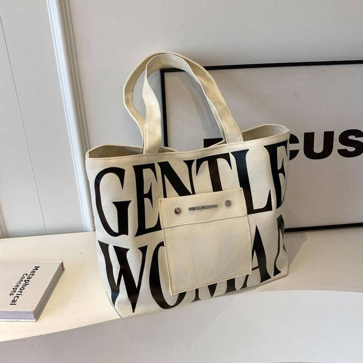 UZ Wholesale Store – Engroshandel Tote bag - Dame – Brevtryk lærred skuldertaske med stor kapacitet