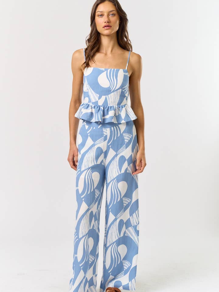 ILS5053 Chic Abstract Print Peplum Top With Matching Pants for wholesale by Lalavon