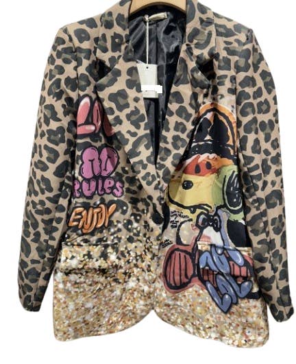 LOOWIE - Wholesale Blazer - Women's - LBLA79 One Size Italian "SNOOPY" Leopard Print Blazer
