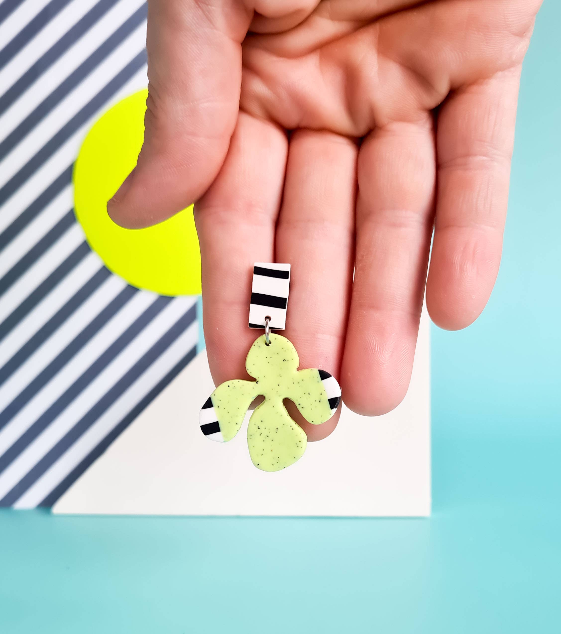 Mono - Wholesale Dangle Earrings - neon yellow and mint handmade polymer clay earrings14
