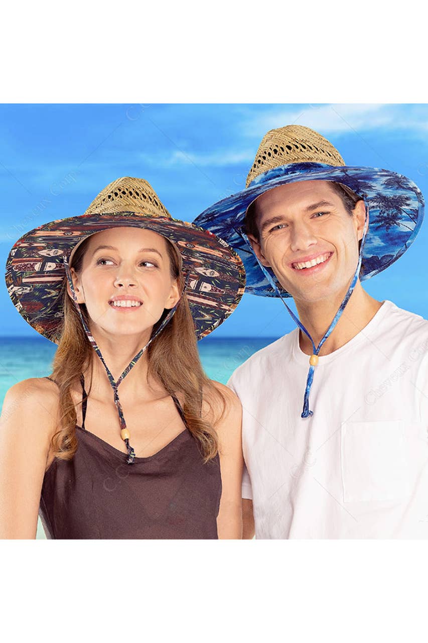 Hana - Wholesale Straw Hat - Women's - C.C Paradise Ocean Print Bamboo Life guard hat3