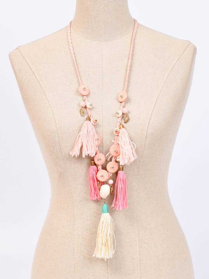 Long ethnic multi-tassel necklace for wholesale by Victoria Moda