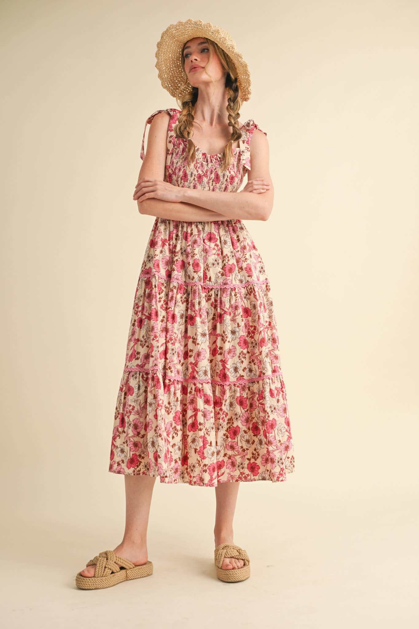 &MERCI - Vente Robe – femme - ROBE MIDI À VOLANTS EN DENTELLE FLORALE MDR38529