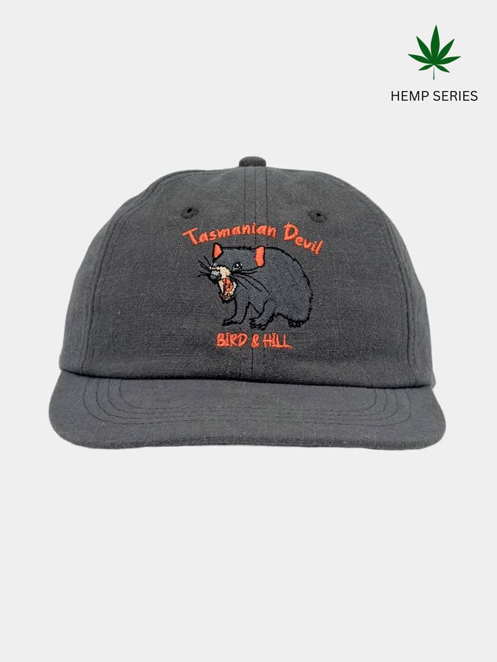 Aussie Tasmanian Devil hat - Grey hemp cap for wholesale by BIRD & HILL.