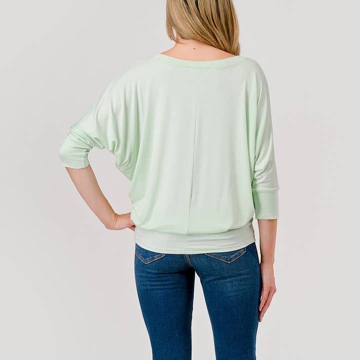 Heimious - Wholesale Knit Top - Women's - 3/4 Dolman Sleeve V-neck Modal Jersey Top, 257316
