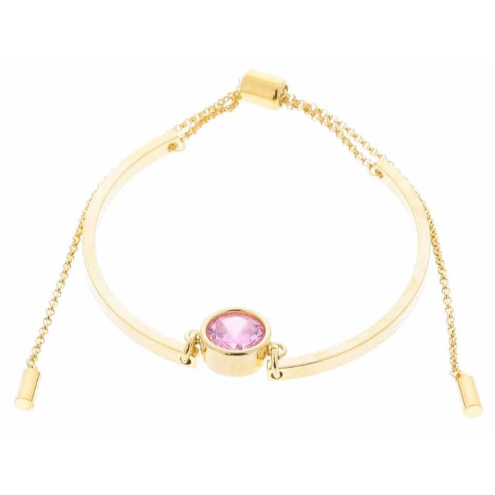 18K Gold Plated Pink Bezel Crystal on Gold Bars Bracelet for wholesale by Jane Marie