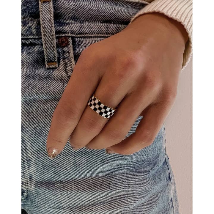 Beljoy - Wholesale Band/Stacked Ring - Rellery Checkerboard Ring || Choose Color