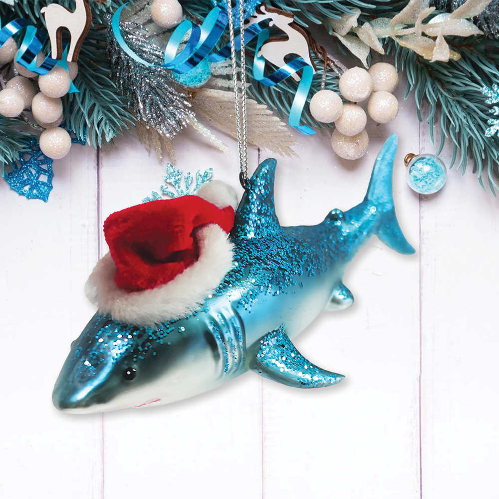 OrnamentallyYou - Wholesale Ornament - Shark with Santa Hat Glass Christmas Ornament3