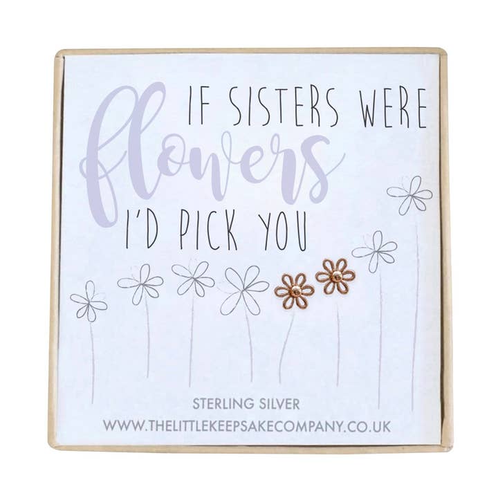 Ohrringe aus Vermeil-Roségold mit Zitat — If Sisters Were Flowers, Id Pick You für den Großhandel von The Little Keepsake Company