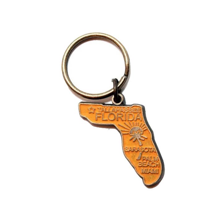 Gleeful Peacock - Wholesale Keychain - Unisex - Florida Vintage State Map Keychain