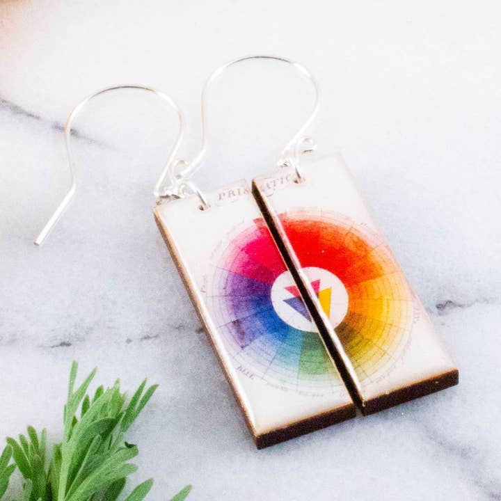 Vintage kleurenwiel rechthoekige oorbellen voor wholesale door No Man's Land