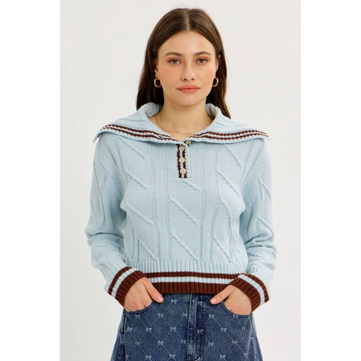 idem ditto - Wholesale Knit Sweater - Women's - PREPPY NOSTALGIA STRIPED COLLAR CABLE KNIT SWEATER4