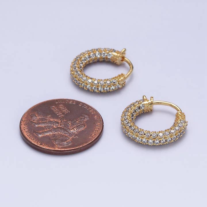 Aim Eternal - Venta al por mayor Pendientes de aro pequeños - Pendiente tipo huggie sin fin de 14,5 mm, micropavimentado con circonita cúbica, chapado en oro de 14