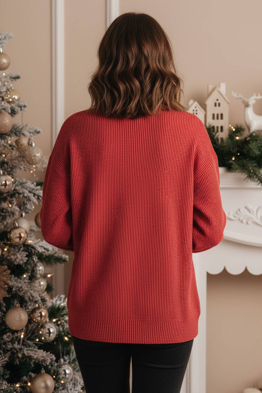 LA Society - Vente Haut en maille – femme - T-shirt graphique de Noël Merry avec contour en côtes torsadées*S-4X3