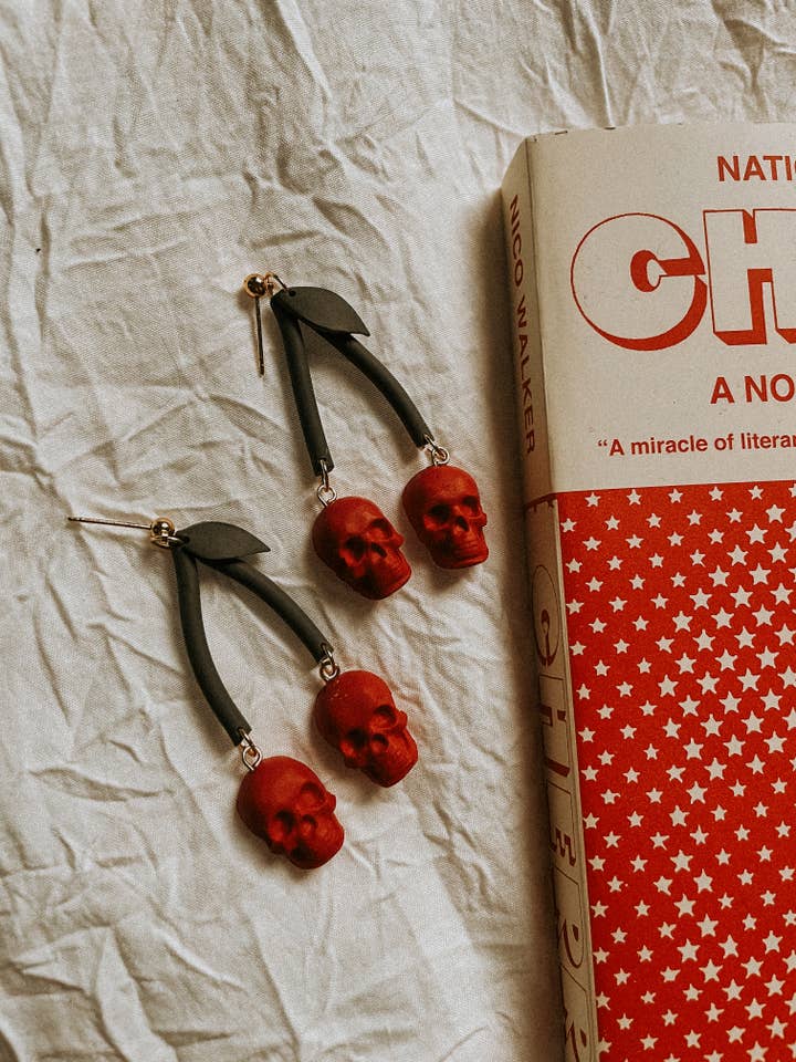 Cherry Skull Earrings for wholesale by Kind Clay Collective