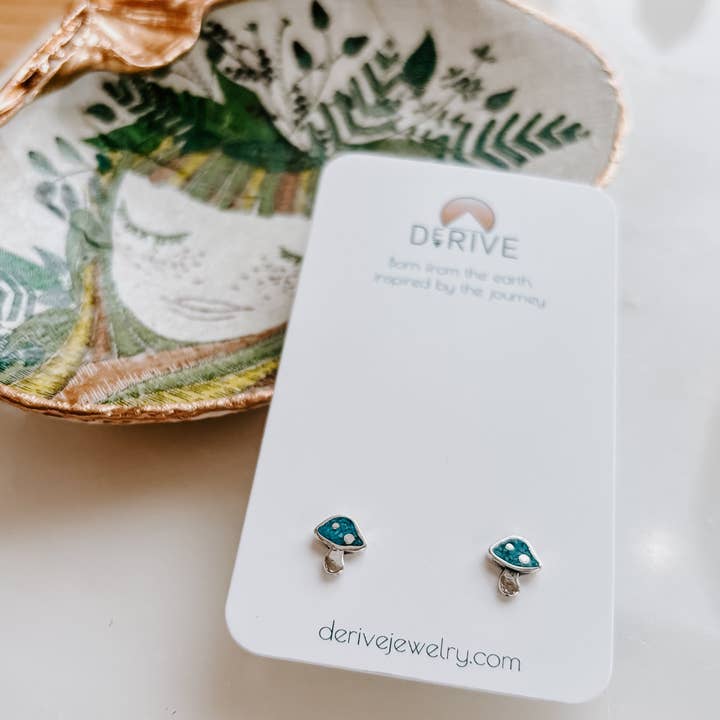 Turquoise Inlay Mushroom Stud Earrings for wholesale by Derive Jewelry