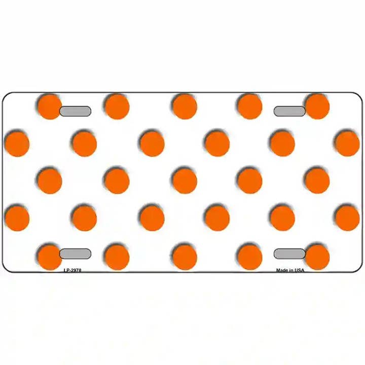 Plaque d'immatriculation fantaisie en métal orange à pois blancs pour la vente par Smart Blonde