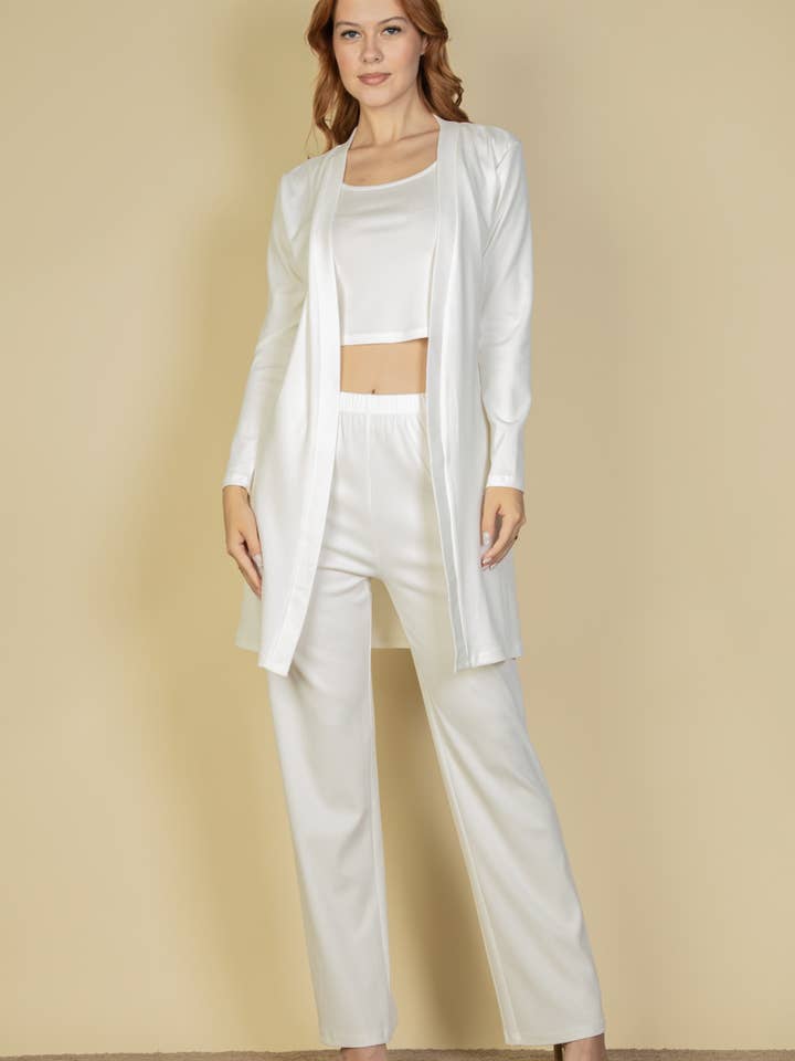 CAPELLA APPAREL - Wholesale Lounge Set - Women's - 3 Pieces Cami Top with Pants and Long Cardigan Set15