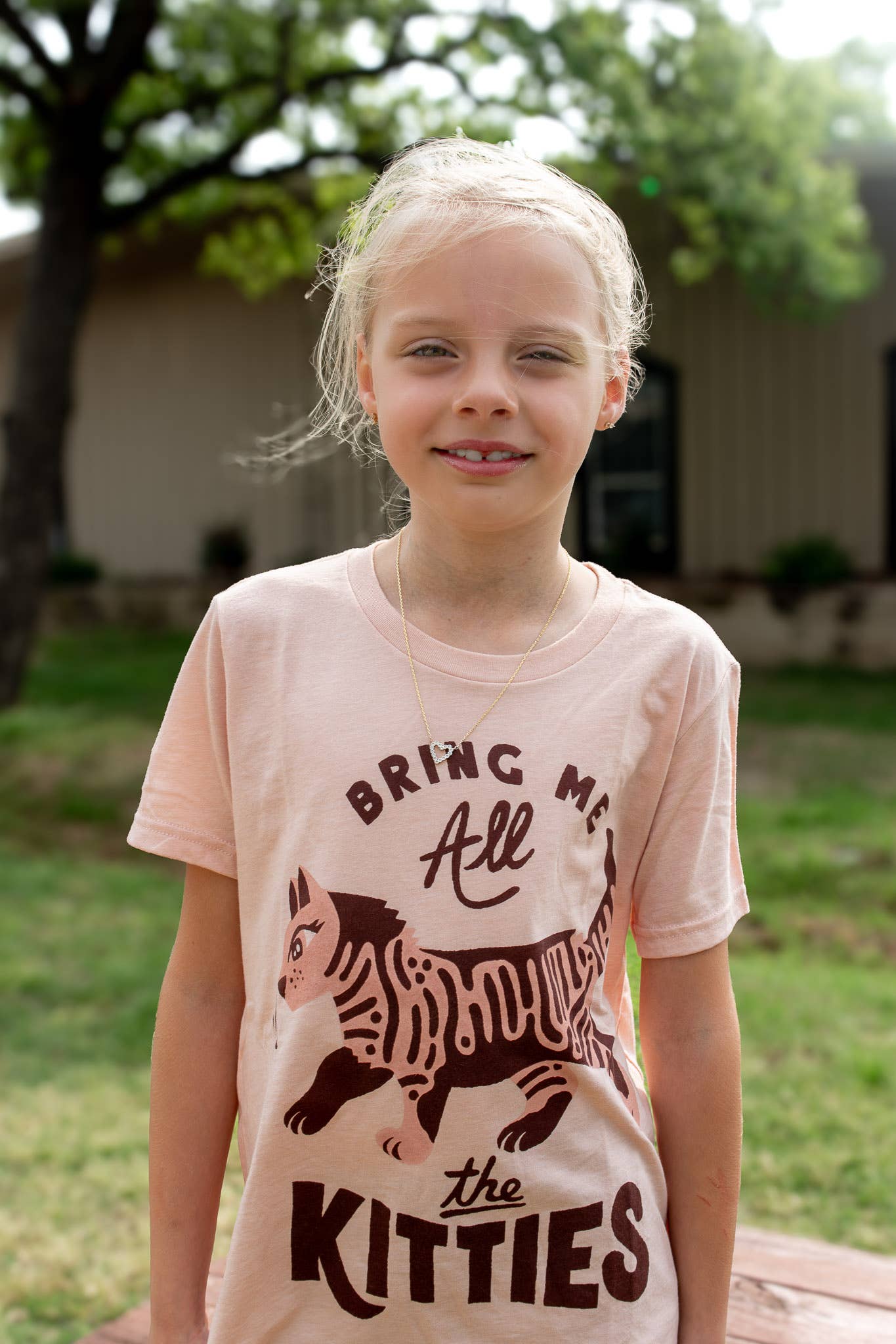 Peach Triblend Bring Me All The Kitties Kids Tee for wholesale on Faire4