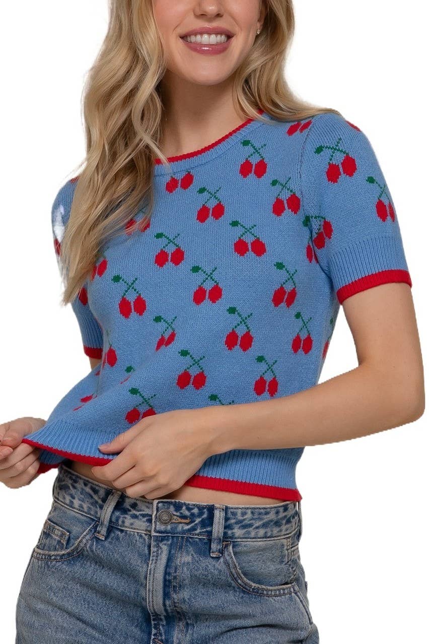 Vanilla Monkey - Wholesale Knit Top - Women's - Short Slv Cherry Pattern Sweater4