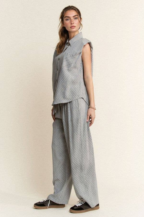 Davi & Dani – wholesale Set med topp och byxa – Dam – RUTIG DENIMSKJORTA MED KNAPPAR OCH LÅNGBYXOR2