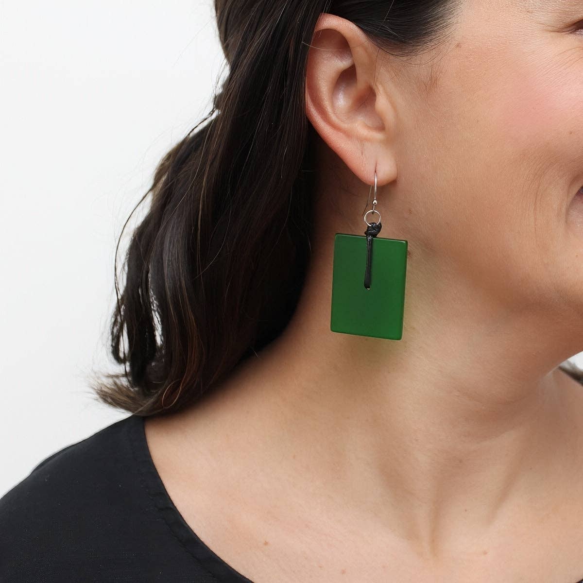 Sylca Designs – Brincos de argola por atacado – Brincos Pendurados Retângulo Verde1