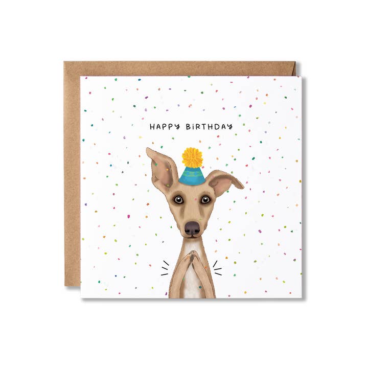 Italian Greyhound Dog Party Hat Confetti Happy Birthday Card for wholesale by Badgerbee Design