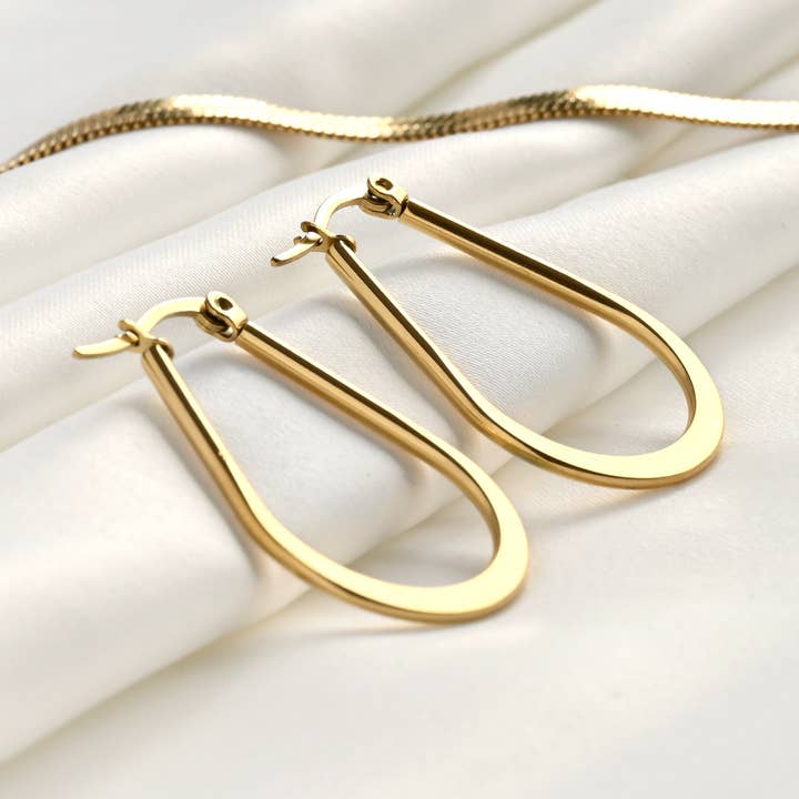 Flat Teardrop Hoops - Waterproof Thin Oval Hoop Earrings for wholesale by Blueyejewelry