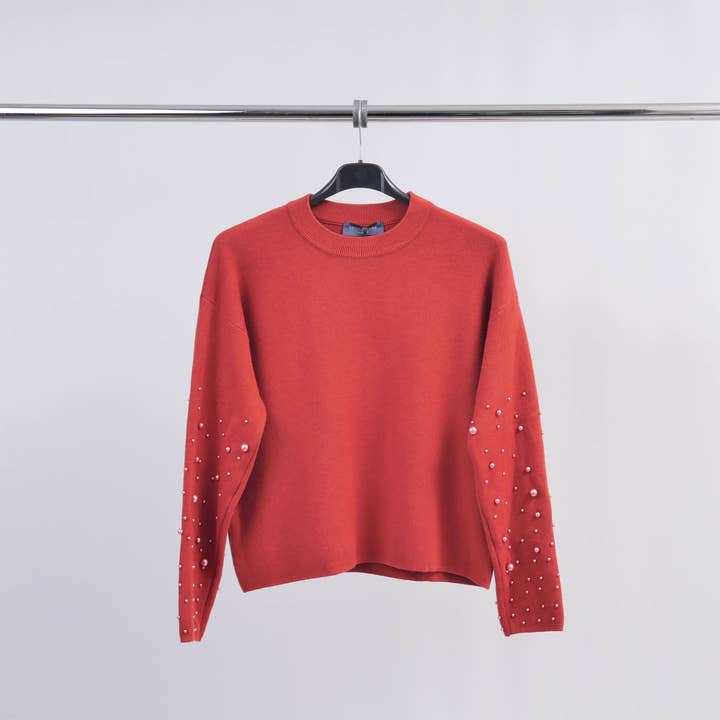 Cecile Wang – Engroshandel Pullover - Dame – Rundhalset sweater med perler på ærmerne DSY24226
