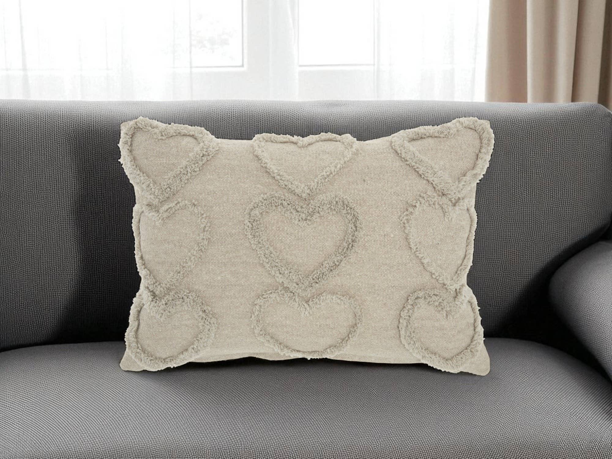 HomeRoots - Wholesale Throw/Decorative Pillow - 14" X 20" Gray Heart Cotton Throw Pillow0