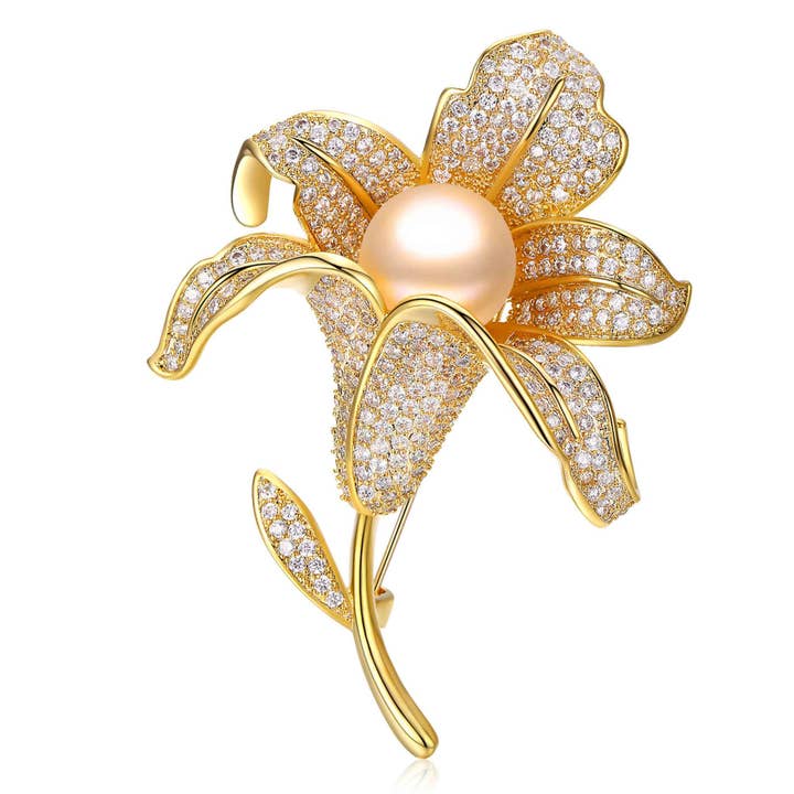 BROCHE DE PÉROLAS EDISON DE LÍRIOS FLORESCENDO por atacado de Timeless Pearl