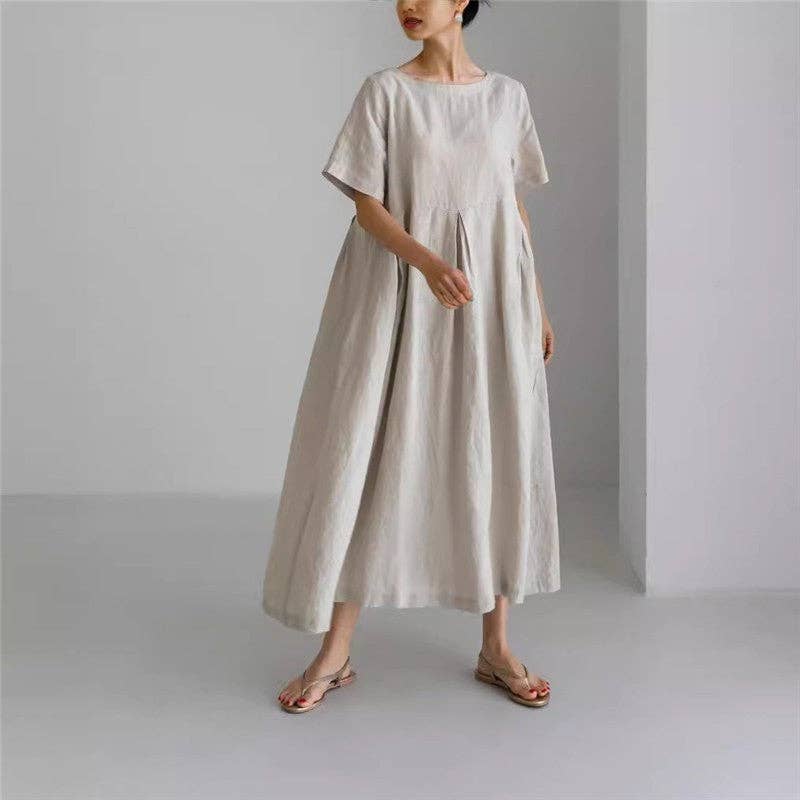UZ Wholesale Store – wholesale Dress – Women's – Loose-Fit Solid Color Plus Size Round Neck Long Dress1