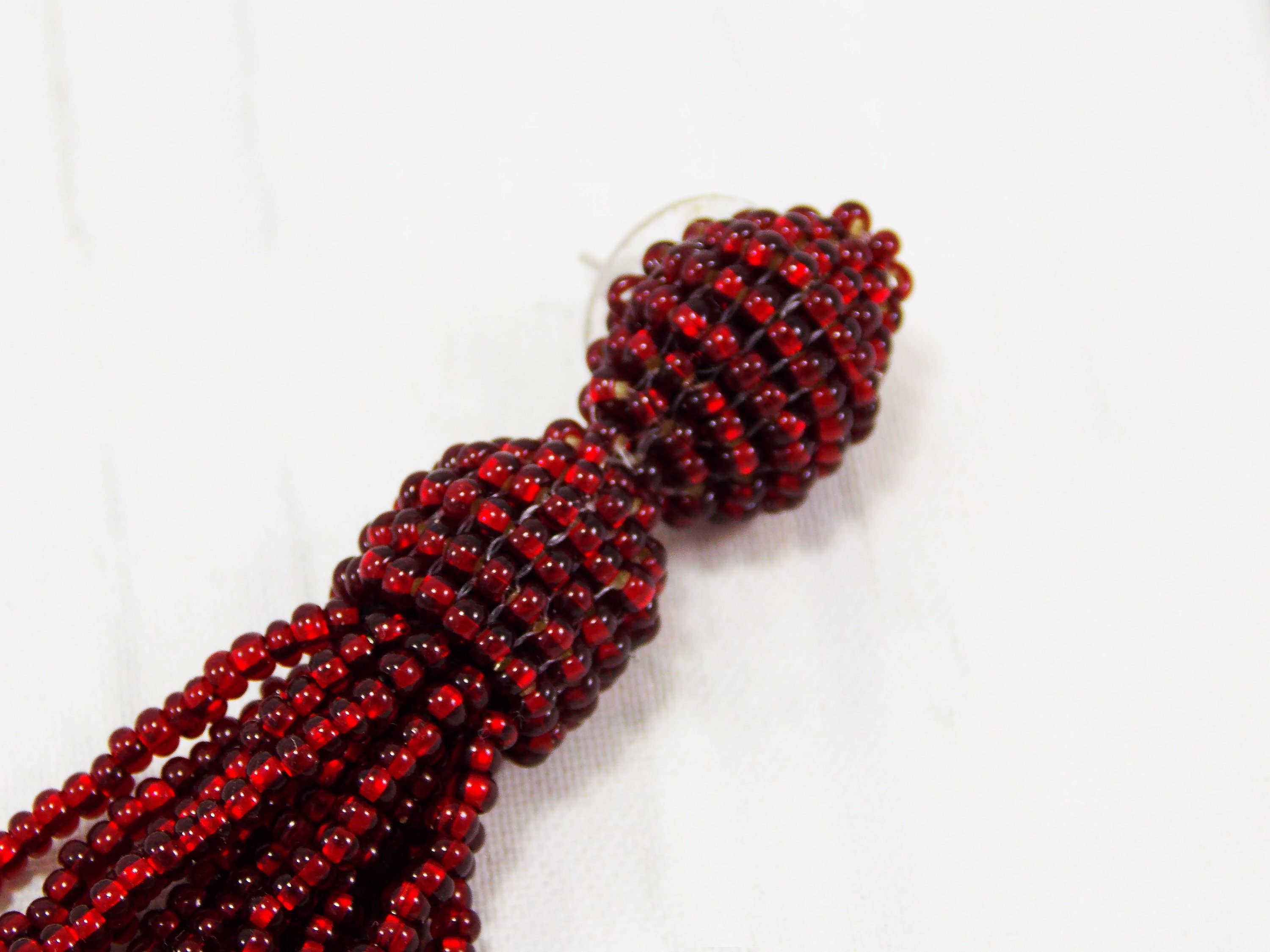 Ninolia - Wholesale Tassel Earrings - Red Sparkly Earrings Red Holiday Earrings Red Glitter Earrings Red Bead Tassel Fringe Drop Earrings Statement Tassel Burgundy Earrings Stud6