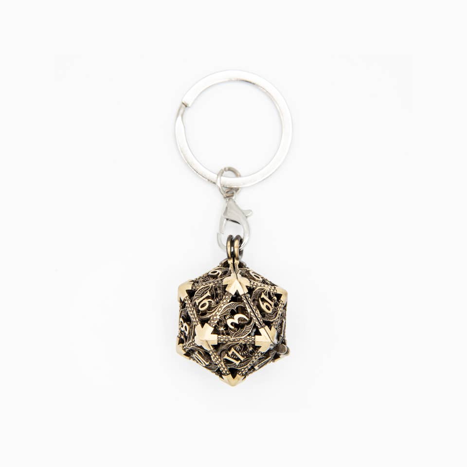 Tabletop Dominion Limited - Wholesale Keychain - Unisex - Wyvern's Vault | D20 Keyring w/Mini Dice | Bronze