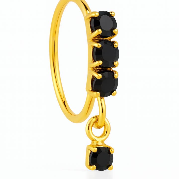 Black 3 Stone Dangle Gold nose ring for a pierced nose for wholesale by Ava’s Accessory Box