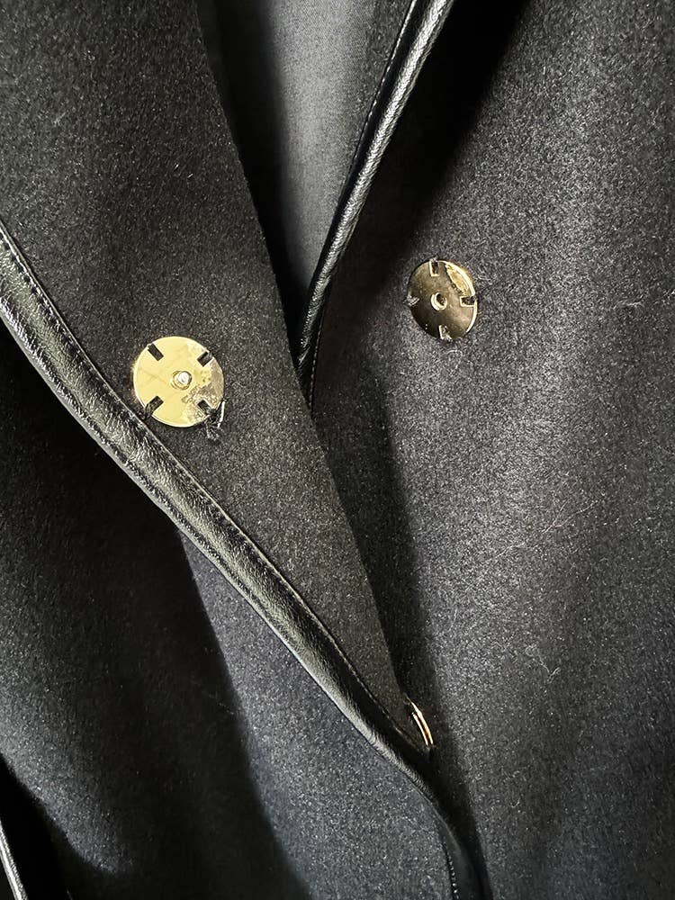 Black SY247 Chic Hooded Woolen Jacket with Bat Sleeves & Belt for wholesale on Faire5