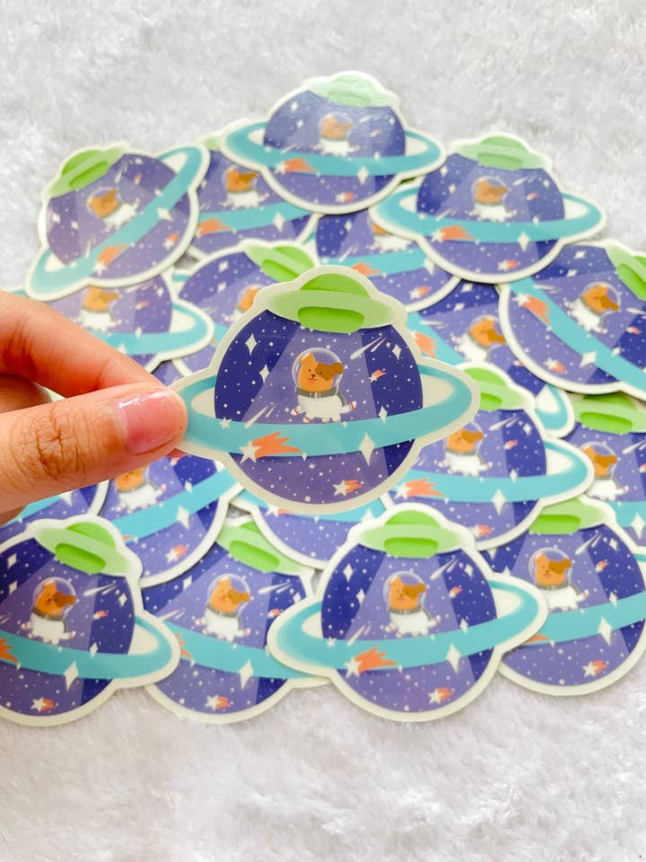 Autocolante de Cão Espacial que Brilha no Escuro - Impermeável por atacado de Artsyvushop