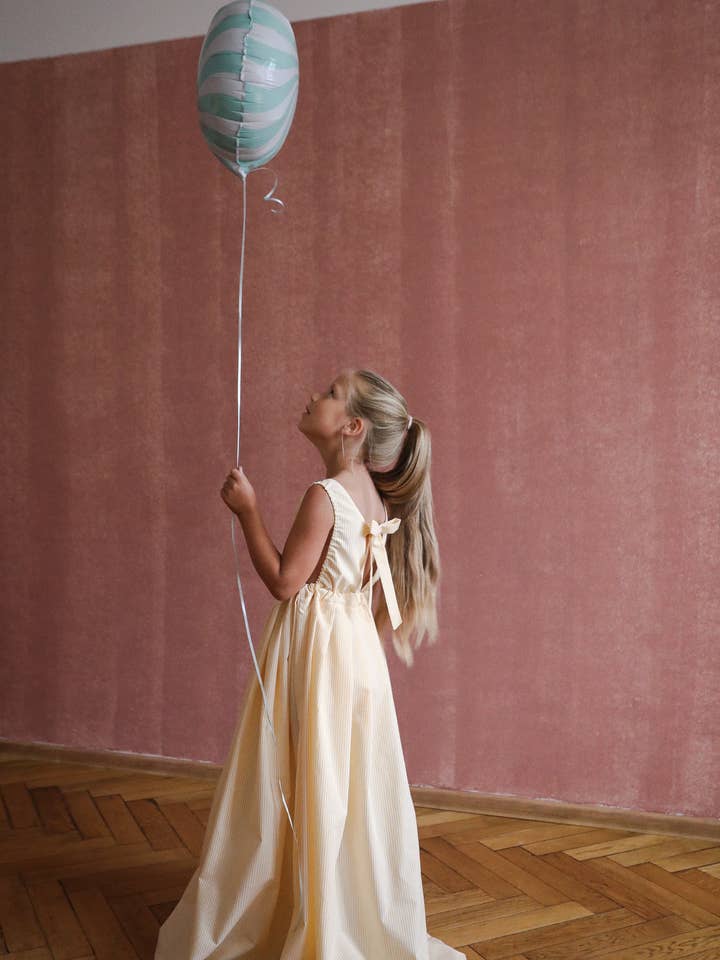 Yellow striped maxi dress for wholesale by PataTaTa