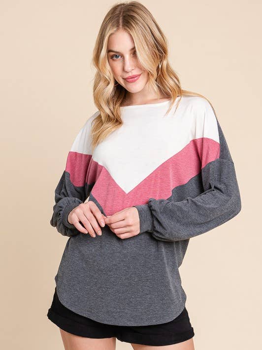 ETK-8599 Casual top met kleurblok voor wholesale door Emerald Collection