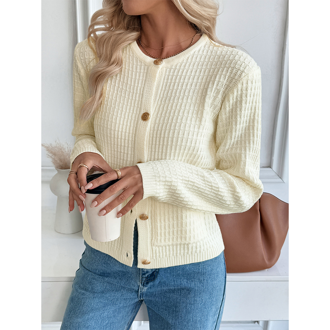 Abrikos Beskåret ensfarvet cardigan-sweater med metal knapper BFZY1717 for engroshandel på Faire1