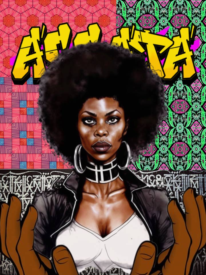 Assata Graffiti Collage Kunsttryk for engroshandel hos Blacartistry