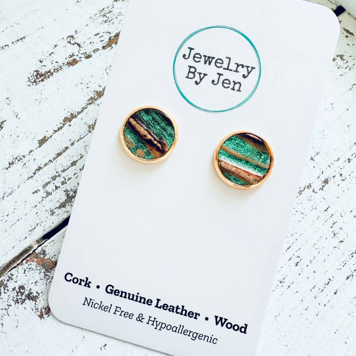 Jewelry By Jen - Wholesale Stud/Post Earrings - Stud Earrings: Aqua Bronze1