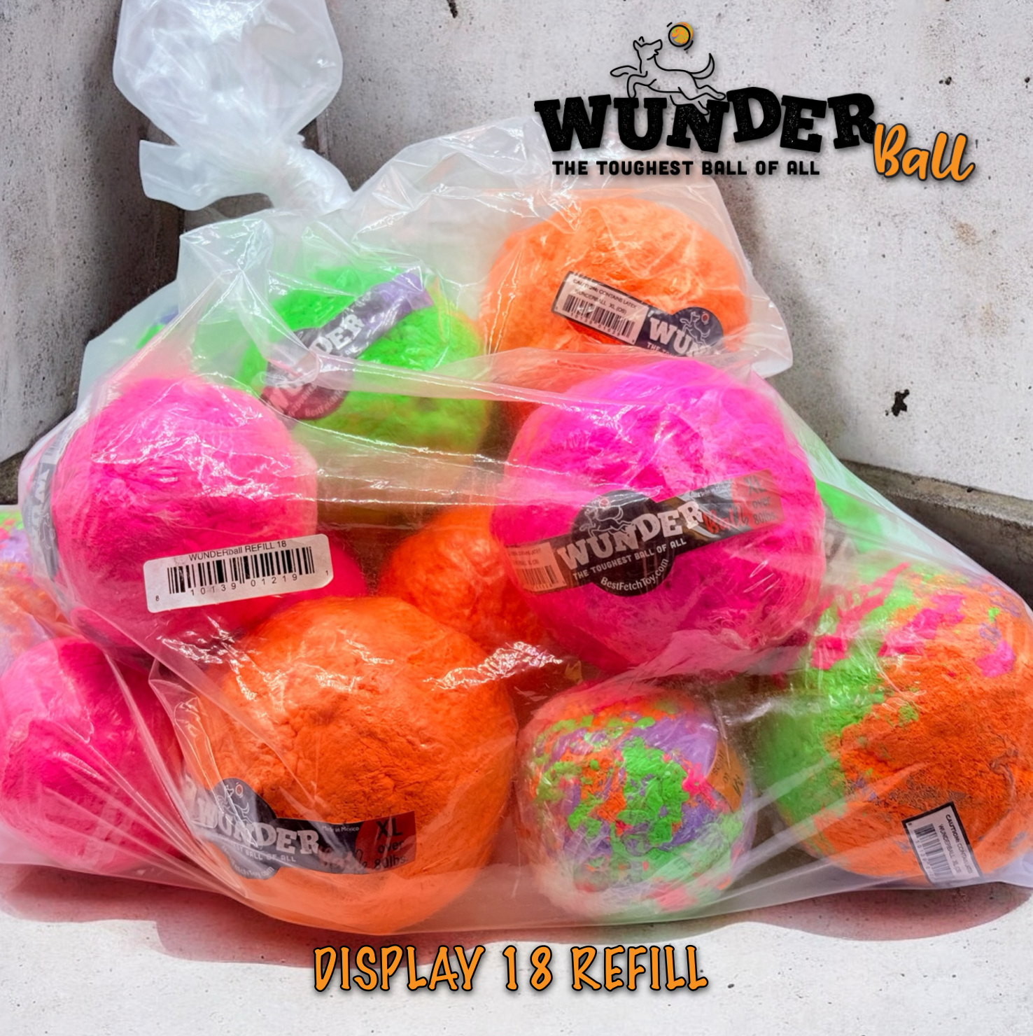 WACKYwalk'r - Wholesale Pet Fetch Ball - Dog - REFILL 18 BALLS (DISPLAY REFILL)1