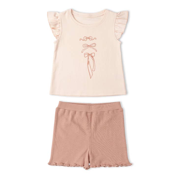 Økologisk ærmeløs top med flæser & shorts sæt - Sløjfer for engroshandel hos Makemake Organics