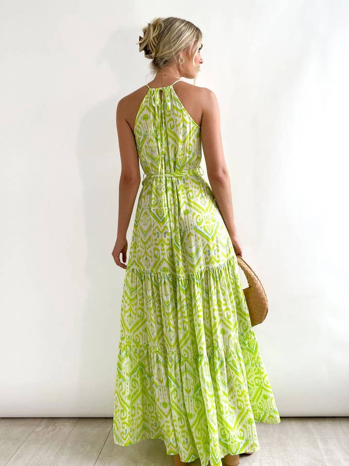 Green Ladies Strape Shoulder Argyle Print Daily Midi Dress 23278 for wholesale on Faire8