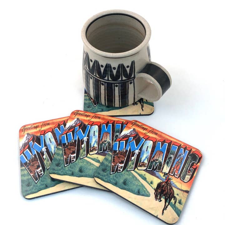 GP Originals - Wholesale Coasters - Wyoming Vintage Postcard  4pc. coaster set1